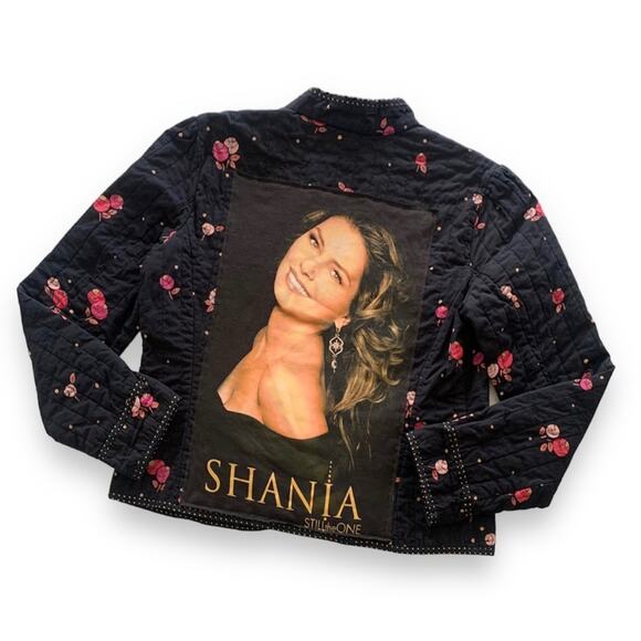 Via Penny Lane Reworked Apparel | Shania Twain Graphic Quilted Floral Jacket - Picture 1 of 8